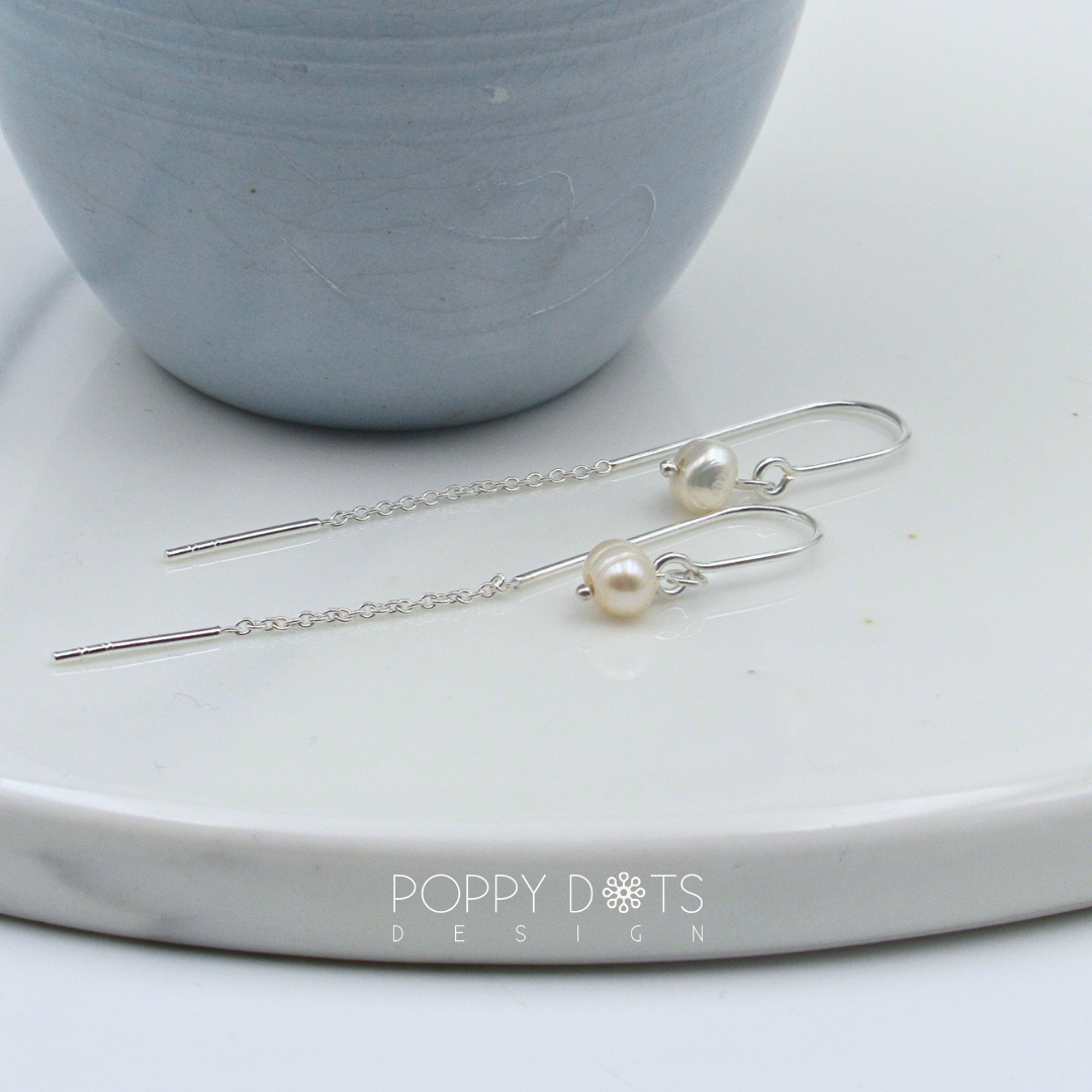 Sterling Silver Dainty Pearl Threader Earrings