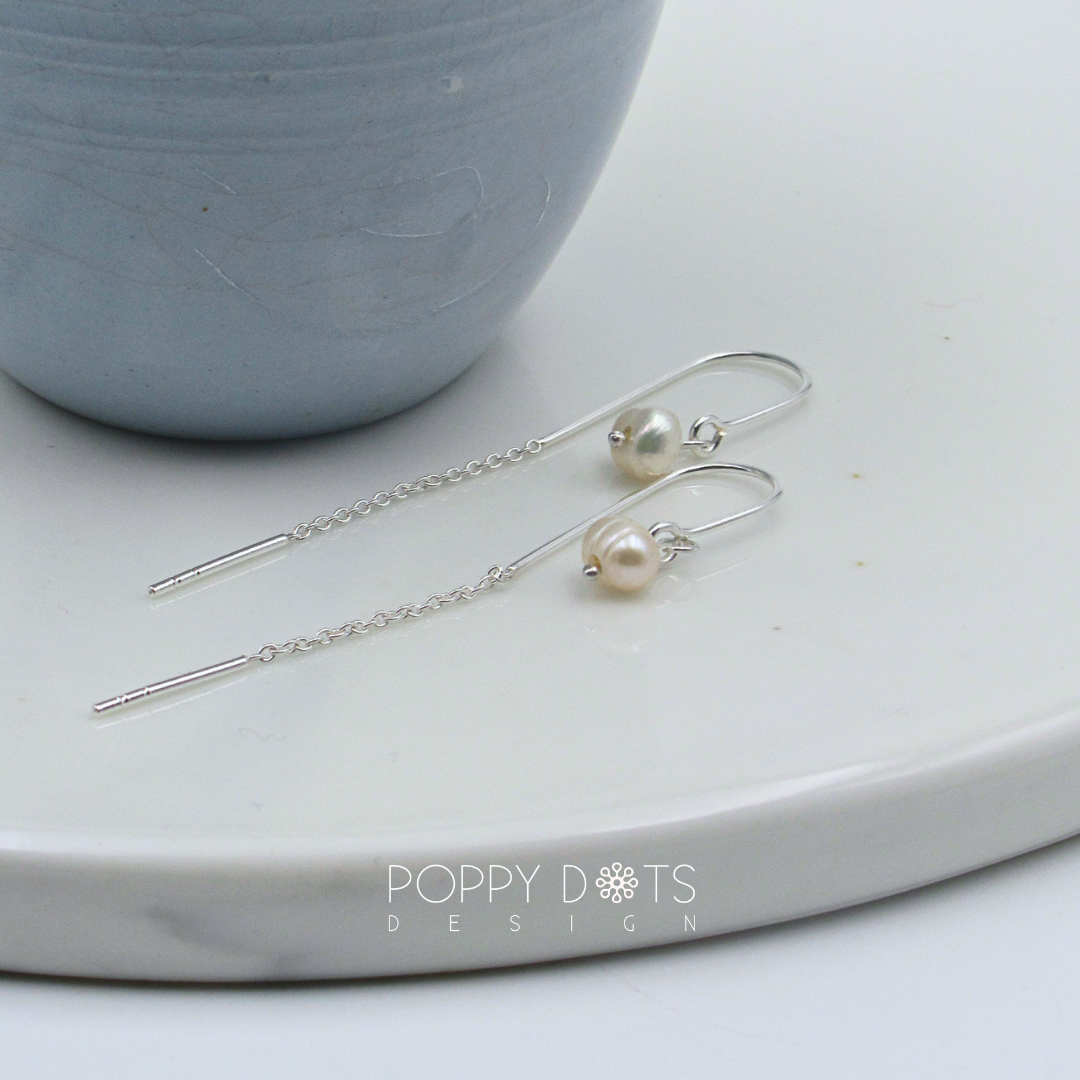 Sterling Silver Dainty Pearl Threader Earrings