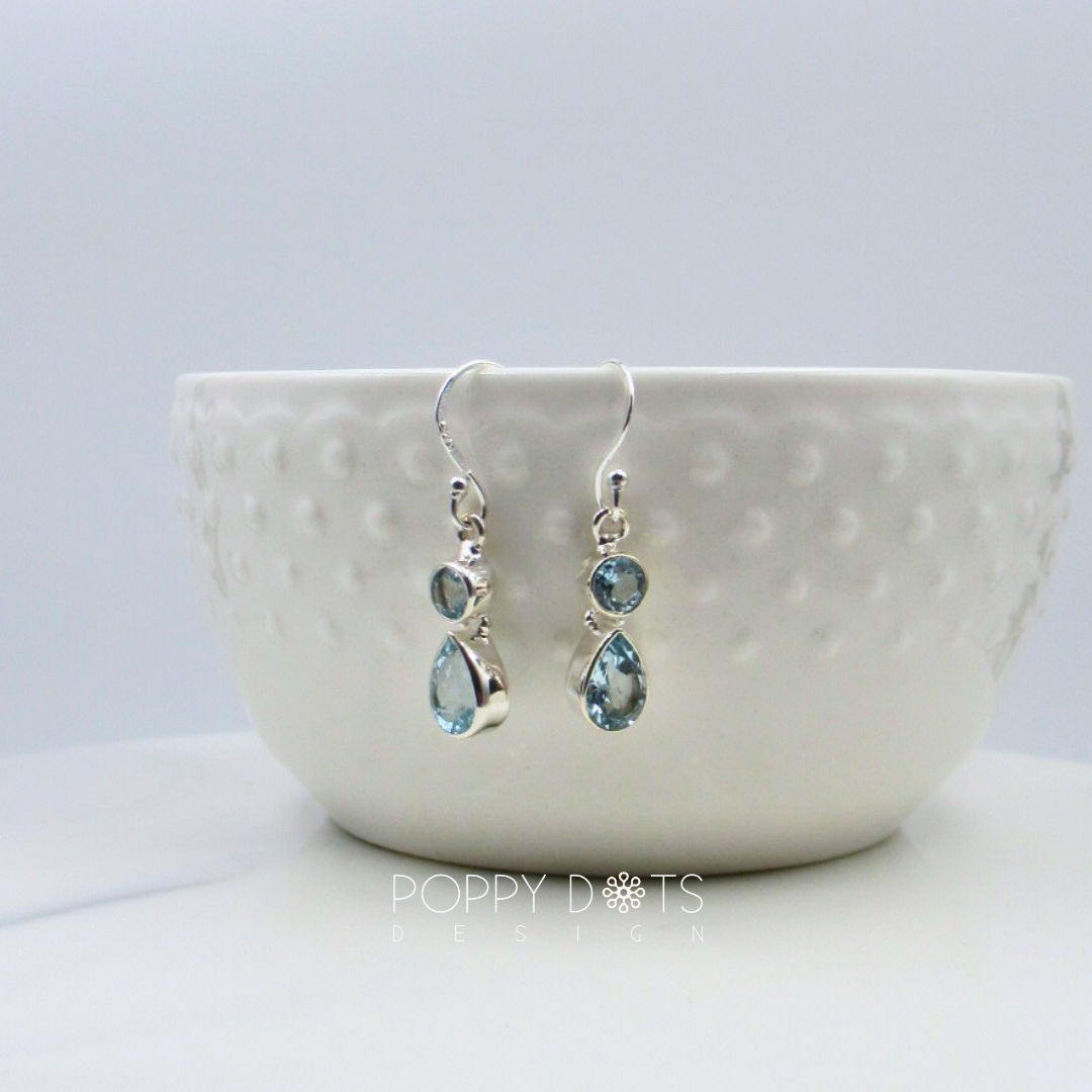 Sterling Silver Double Blue Topaz Earrings