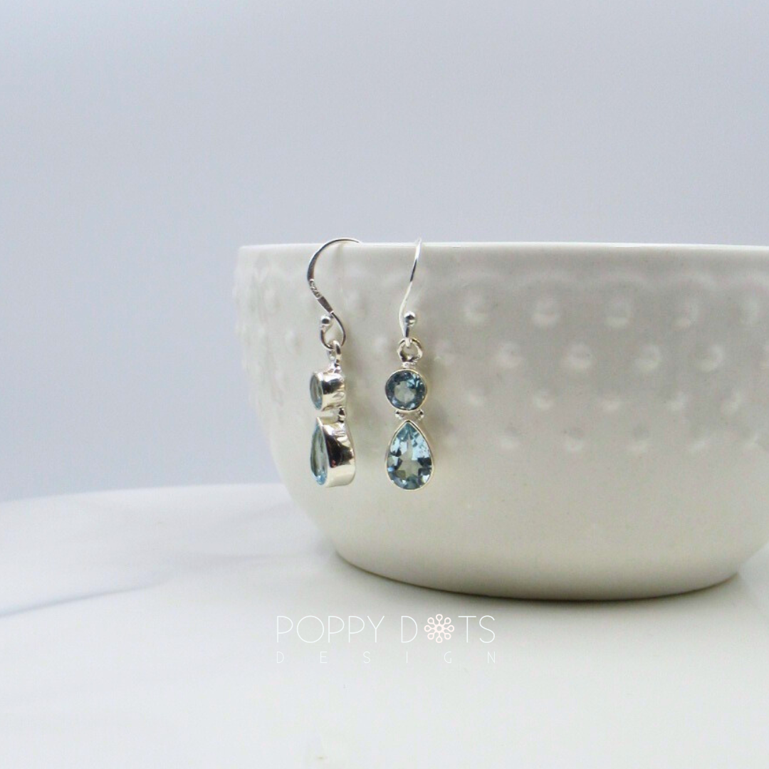 Sterling Silver Double Blue Topaz Earrings