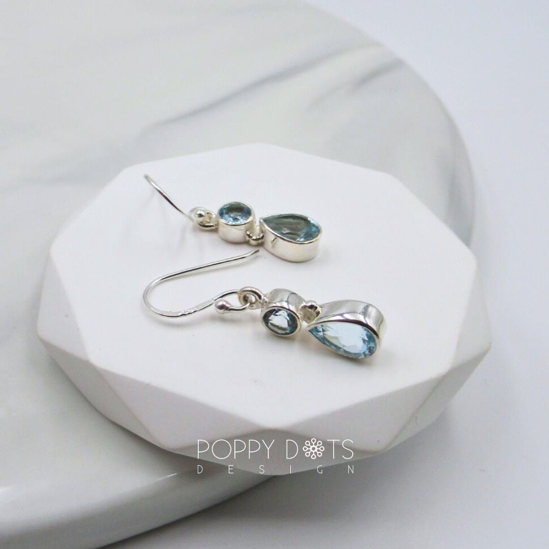 Sterling Silver Double Blue Topaz Earrings