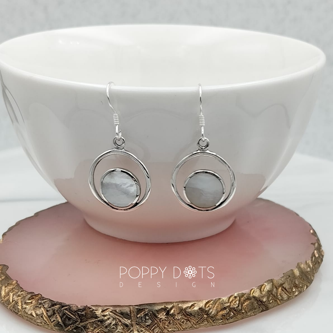 Sterling Silver Double Circle Mother of Pearl Earrings
