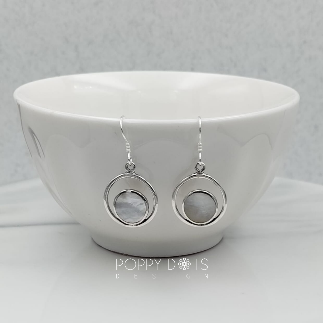 Sterling Silver Double Circle Mother of Pearl Earrings