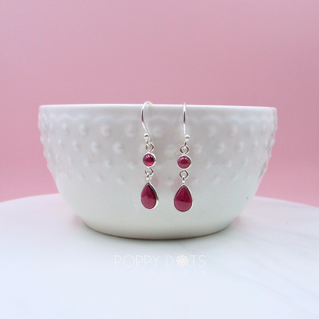 Sterling Silver Cab Double Garnet Earrings