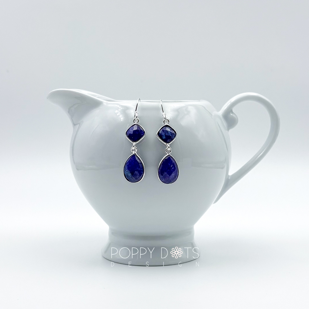 Sterling Silver Double Blue Sapphire Earrings