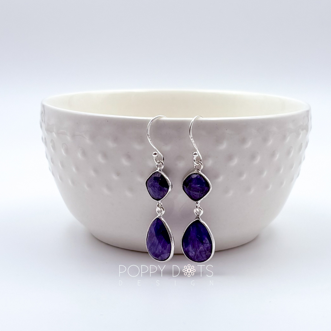 Sterling Silver Double Blue Sapphire Earrings