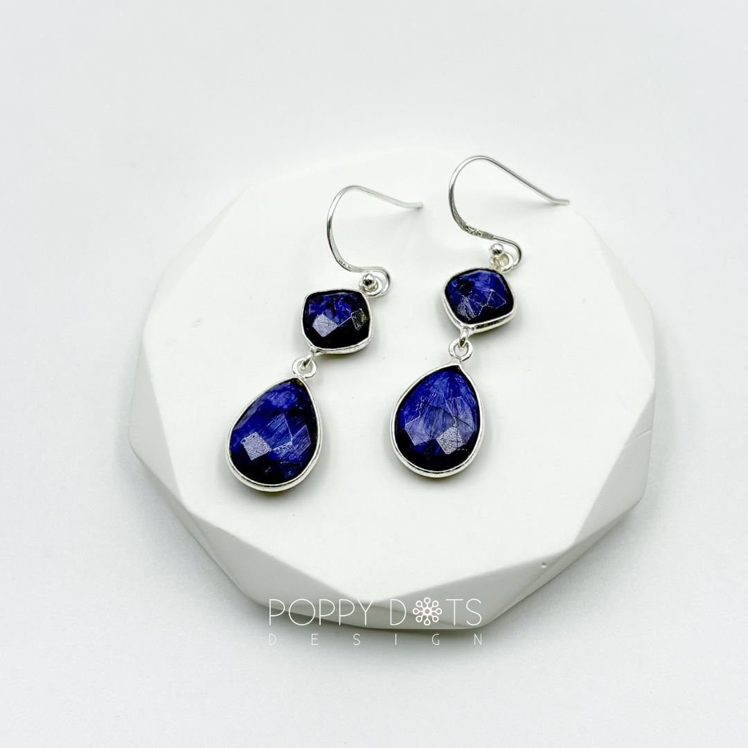 Sterling Silver Double Blue Sapphire Earrings