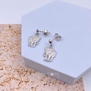 Sterling Silver Brushed finish dangling Elephant Stud earrings