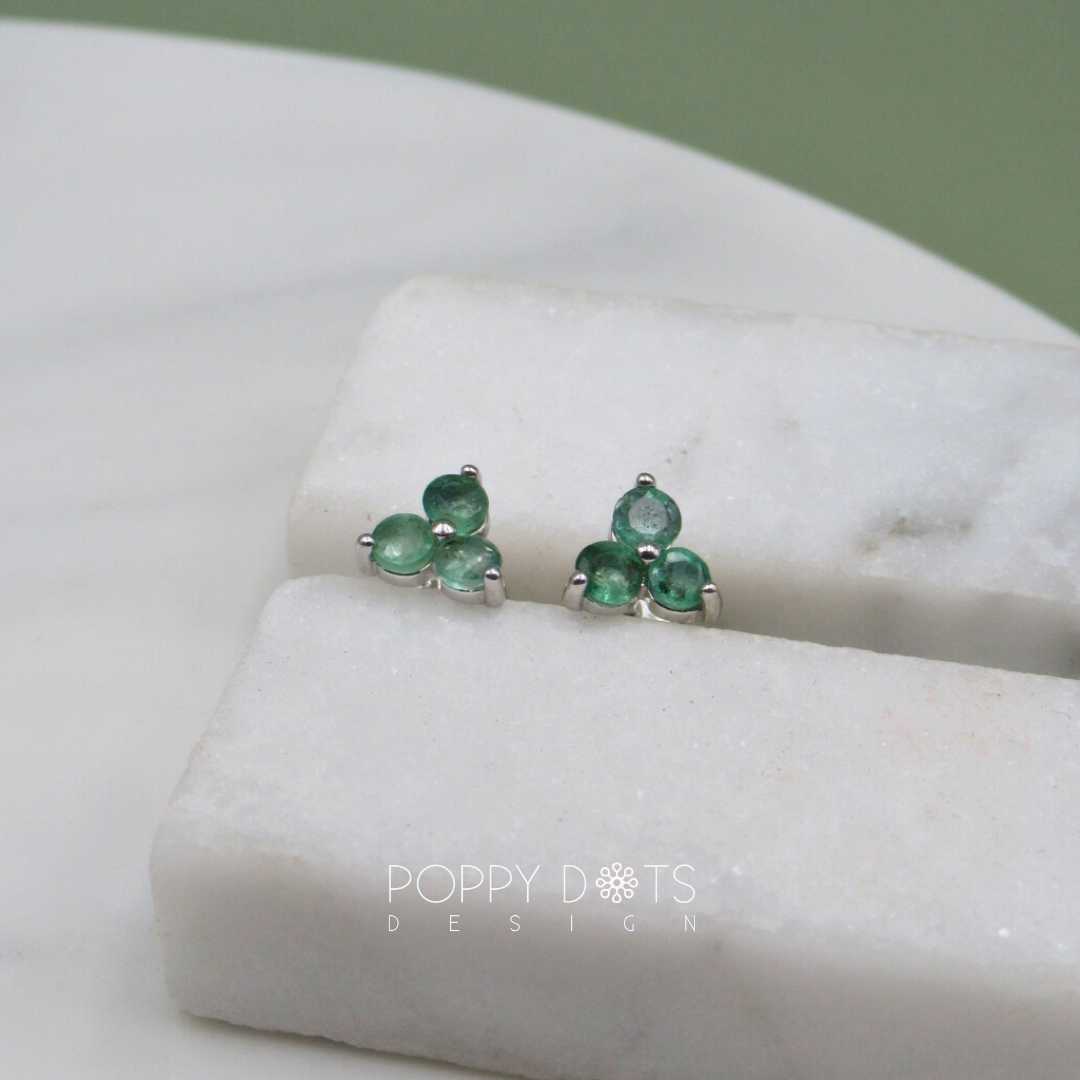 Sterling Silver Emerald Clover Studs