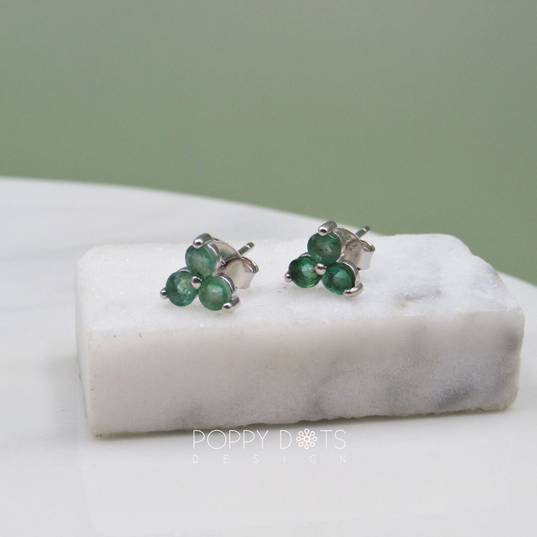 Sterling Silver Emerald Clover Studs