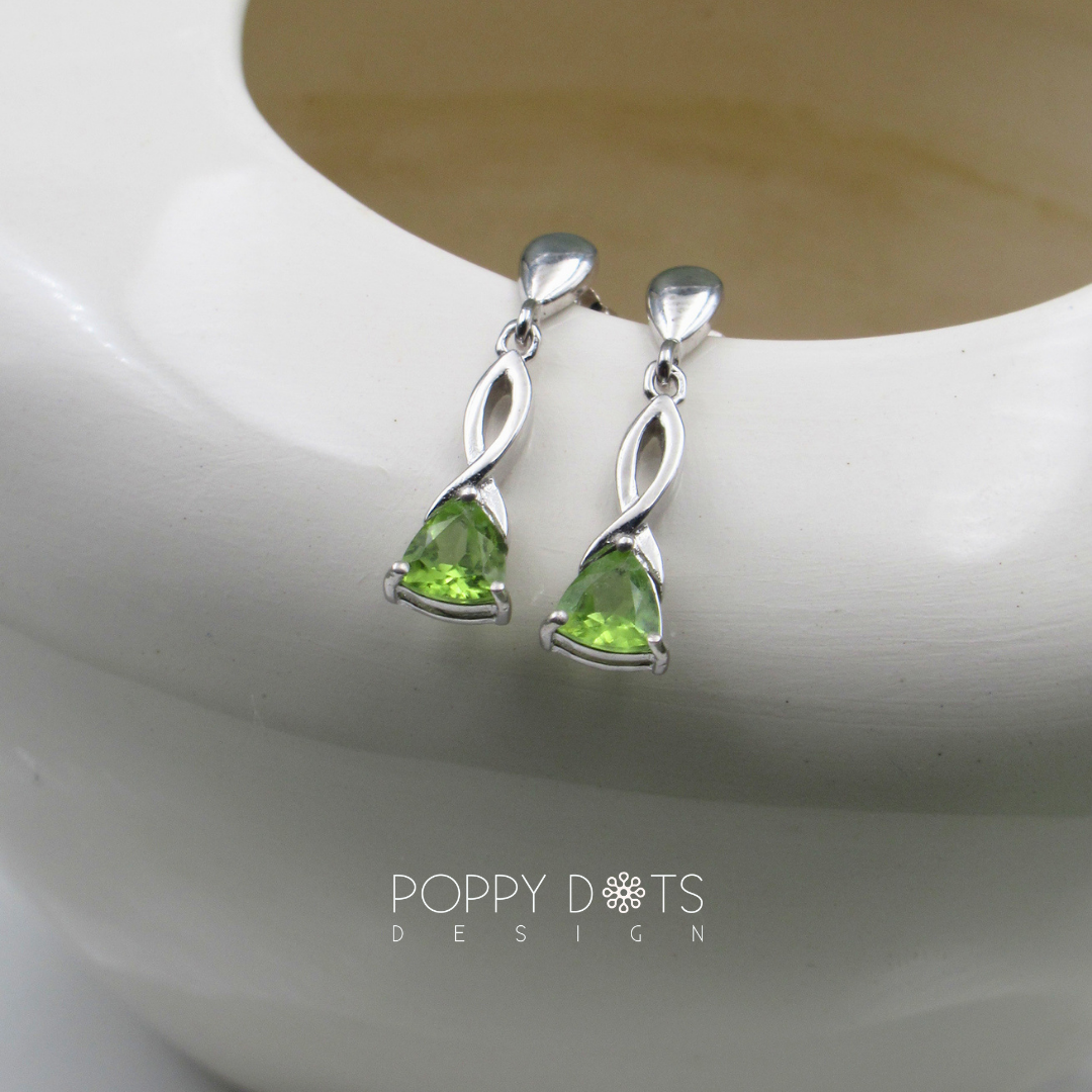 Sterling Silver Fancy Trillion Peridot Stud Earrings