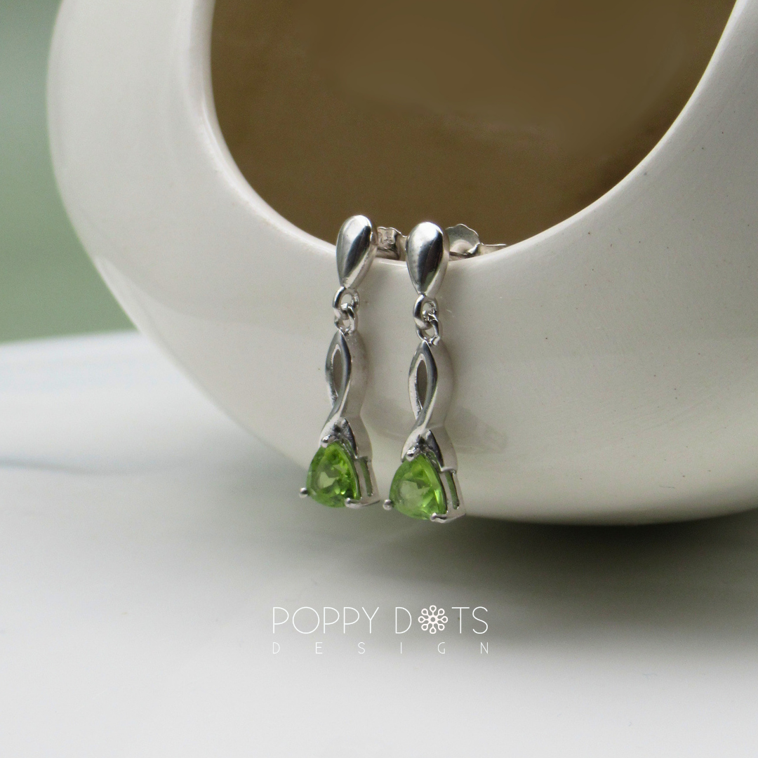 Sterling Silver Fancy Trillion Peridot Stud Earrings