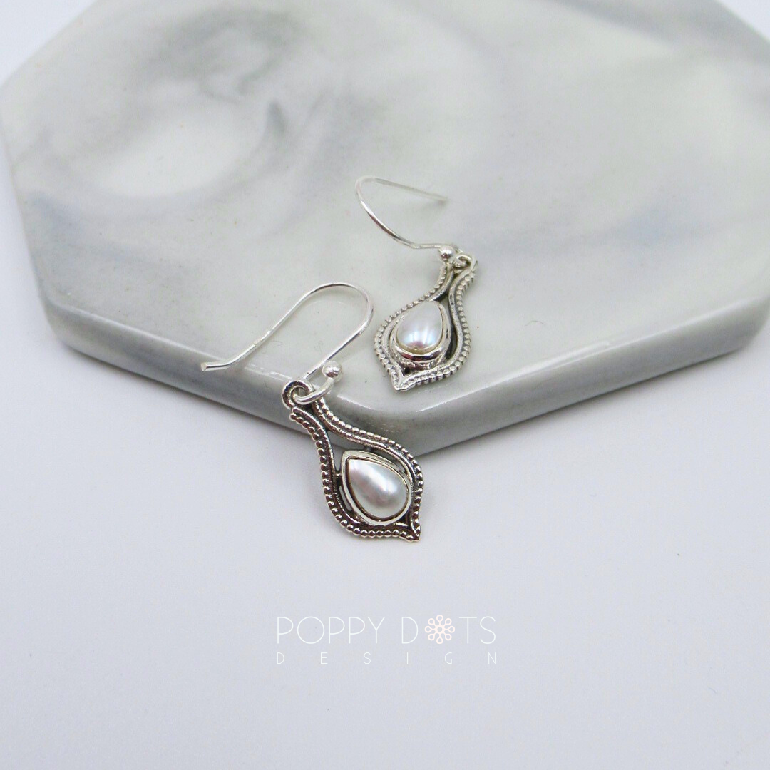 Sterling Silver Fancy Teardrop Pearl Earrings