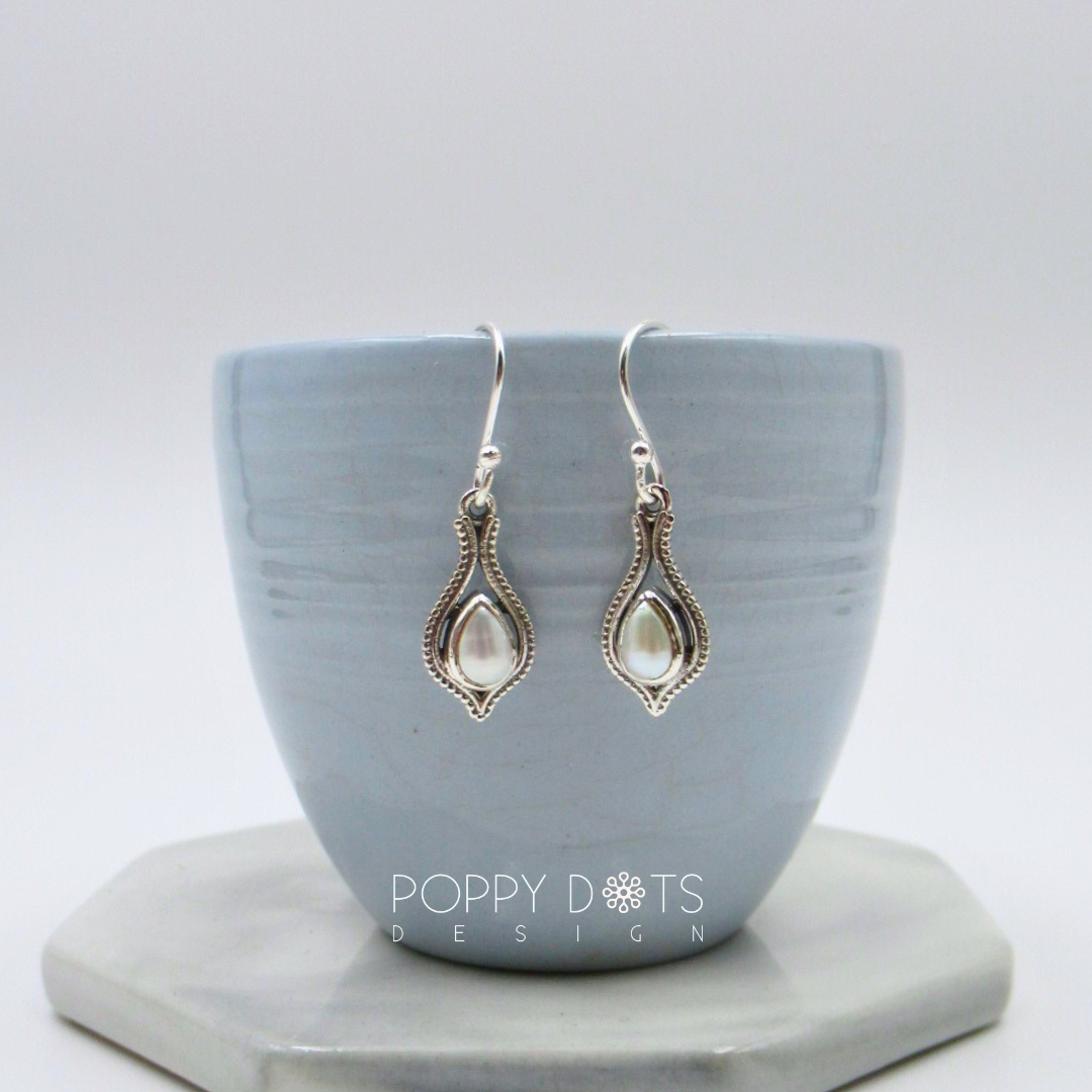 Sterling Silver Fancy Teardrop Pearl Earrings