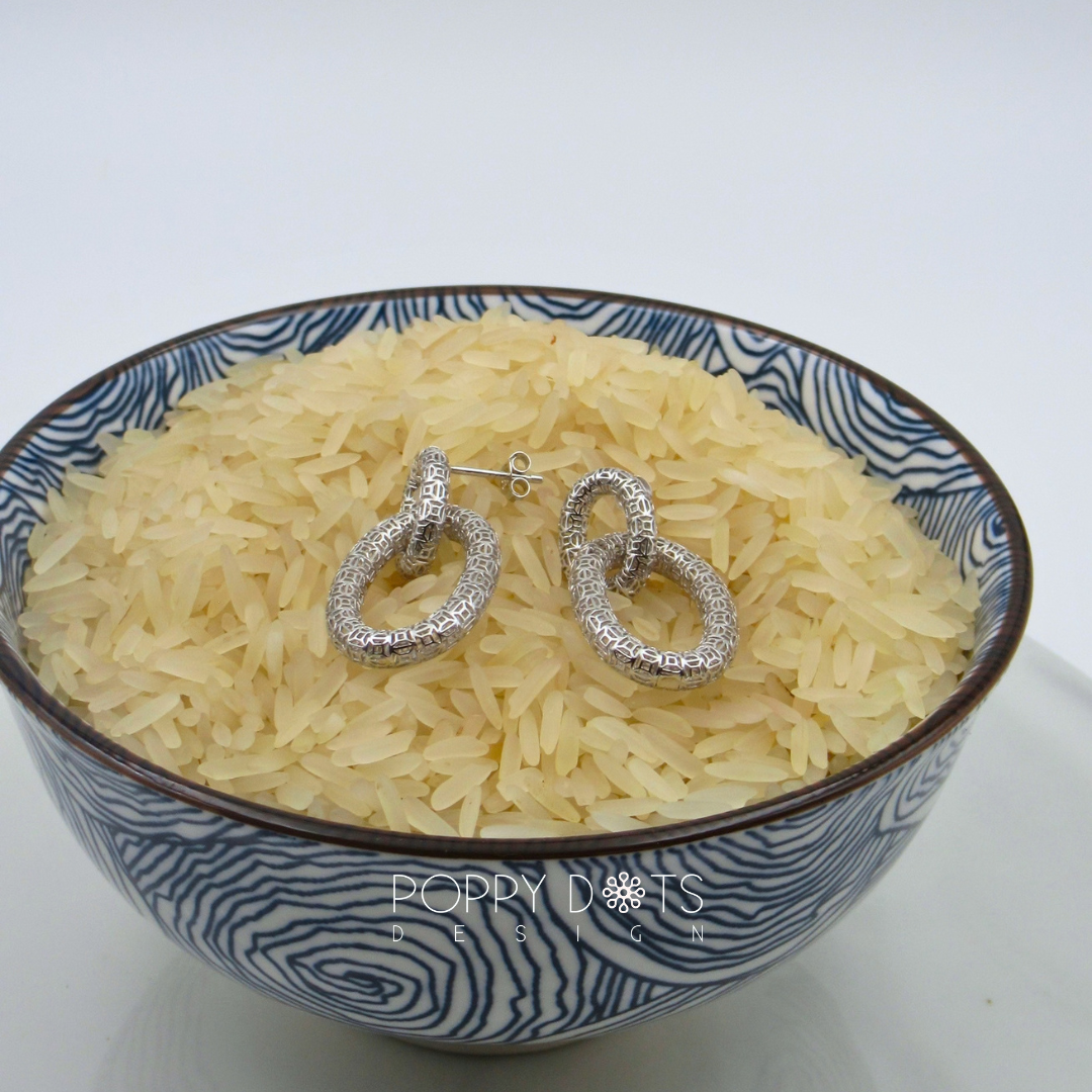 Sterling Silver Filigree Linked Hoop Stud Earrings