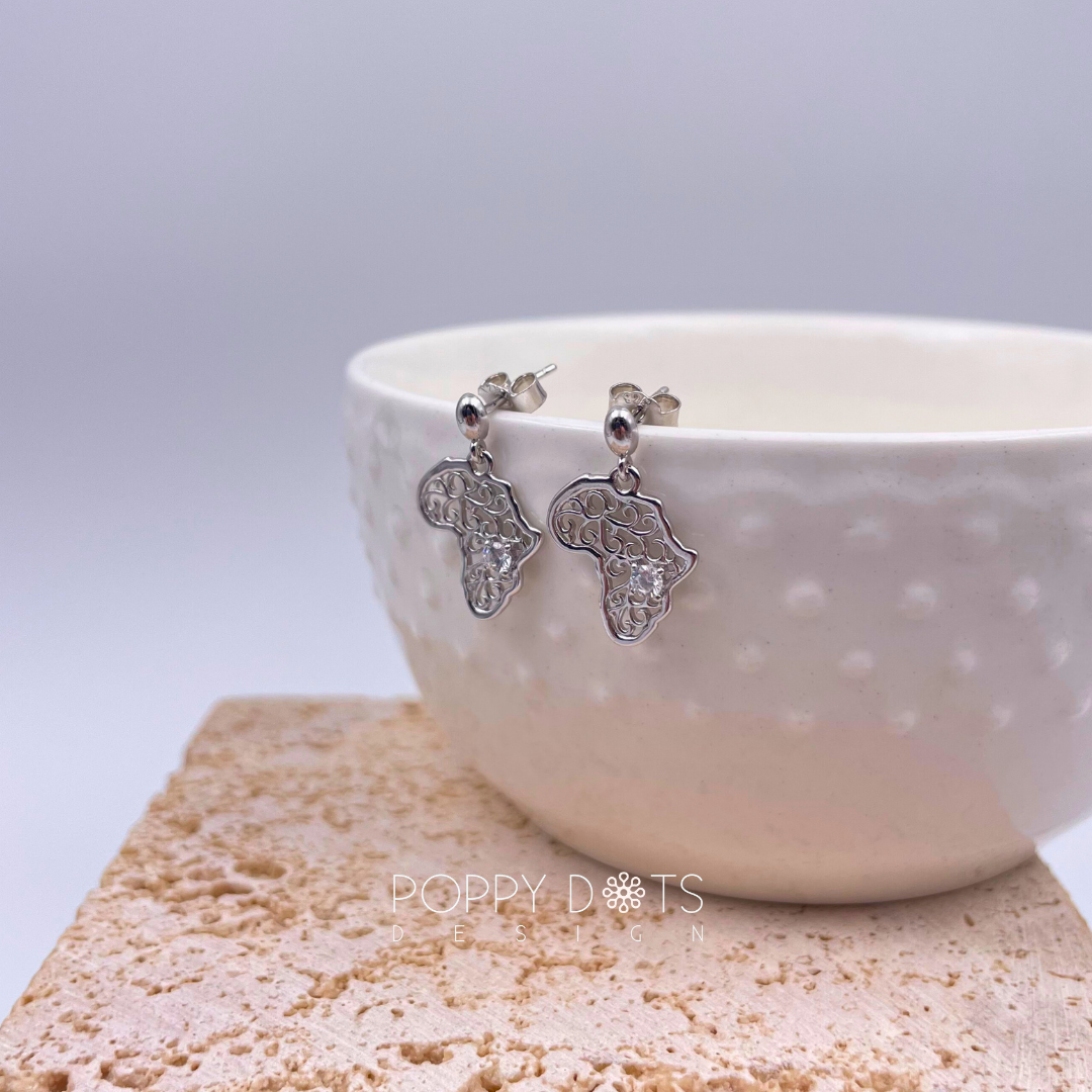 Sterling Silver Filigree Zirconia Africa Earrings
