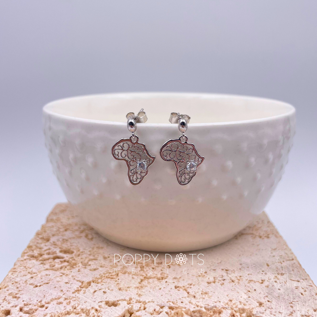 Sterling Silver Filigree Zirconia Africa Earrings