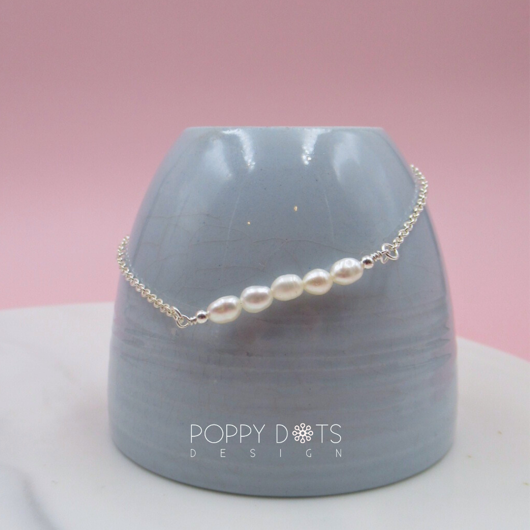 Sterling Silver Five Pearl Bracelet