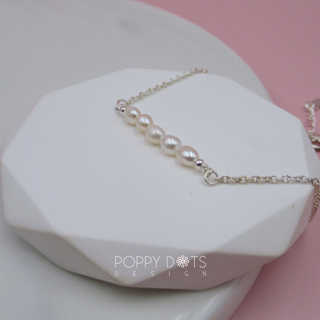 Sterling Silver Five Pearl Bracelet