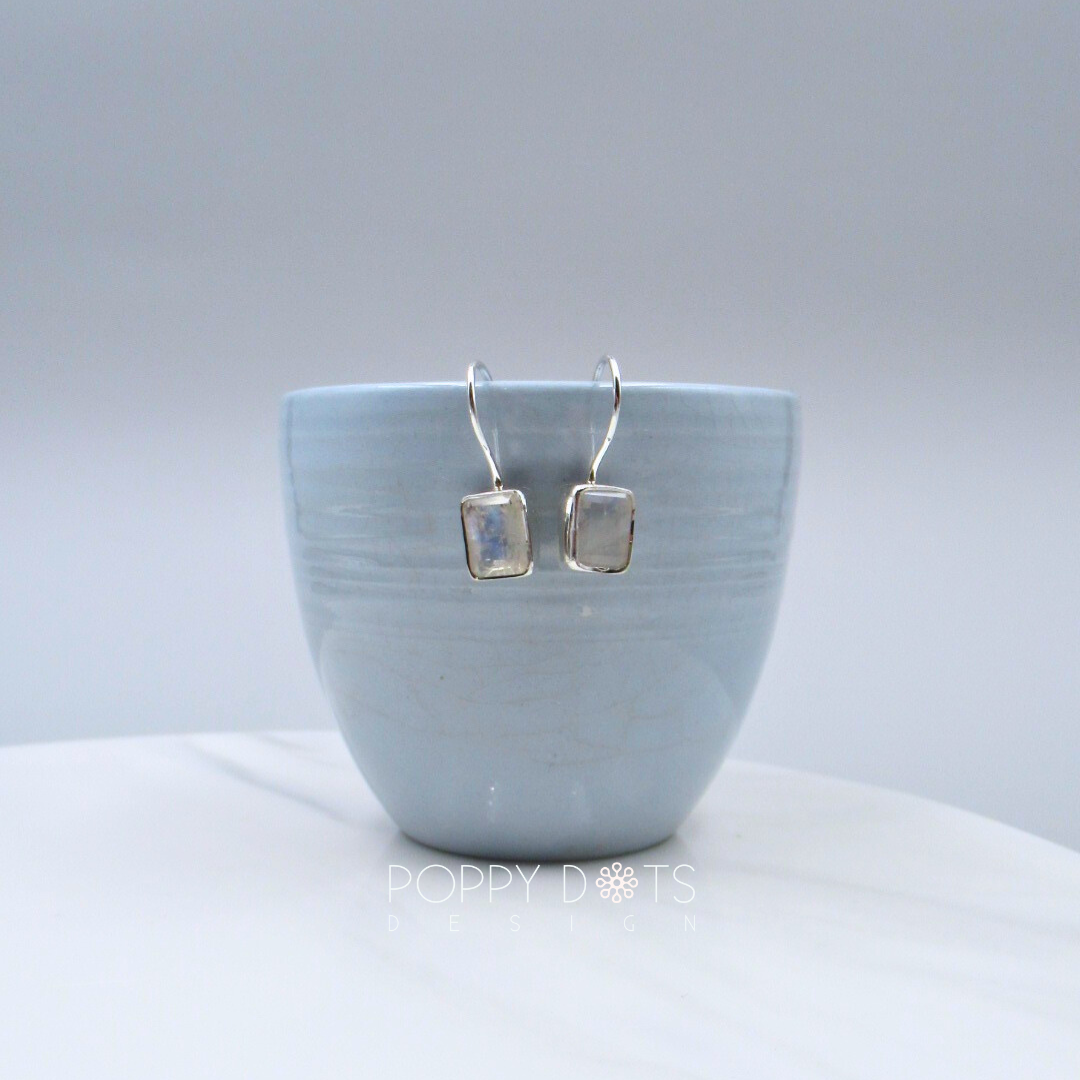 Sterling Silver Rectangular Moonstone Fixed Hook Earrings