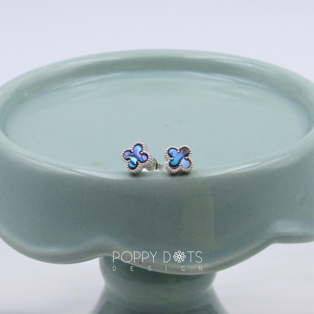 Sterling Silver Tiny Fleur Inlaid Shell Studs