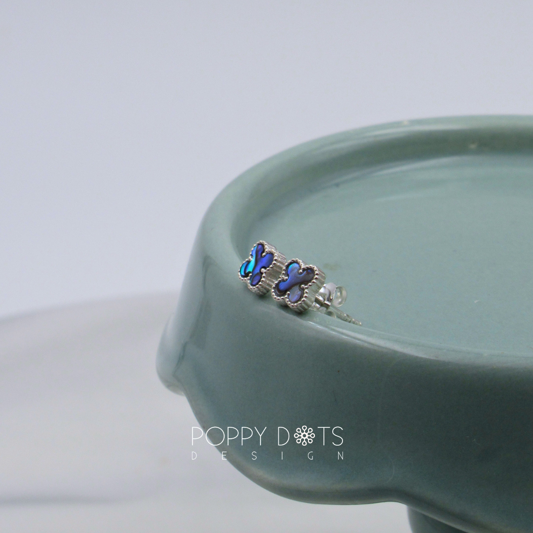 Sterling Silver Tiny Fleur Inlaid Shell Studs