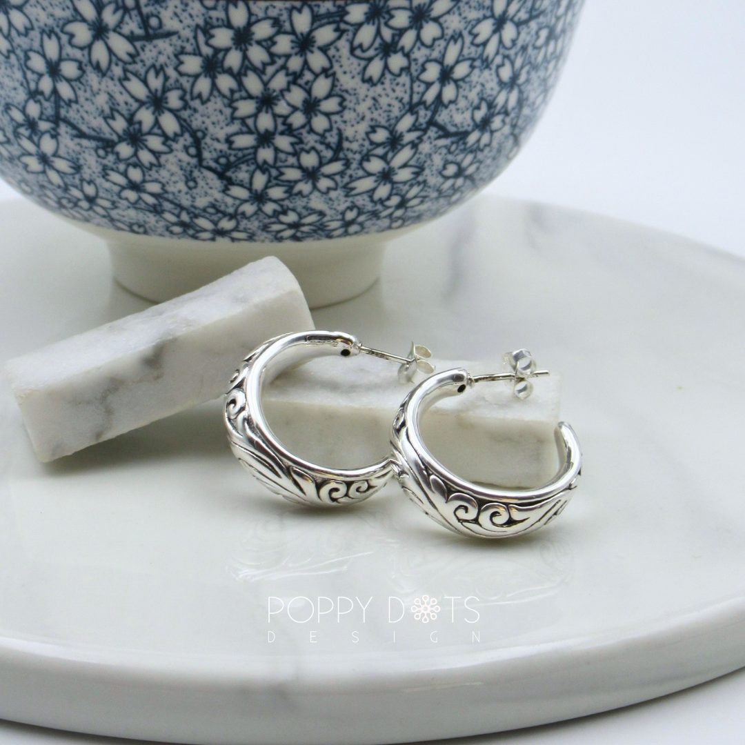 Sterling Silver Flourish Hoop Stud Earrings