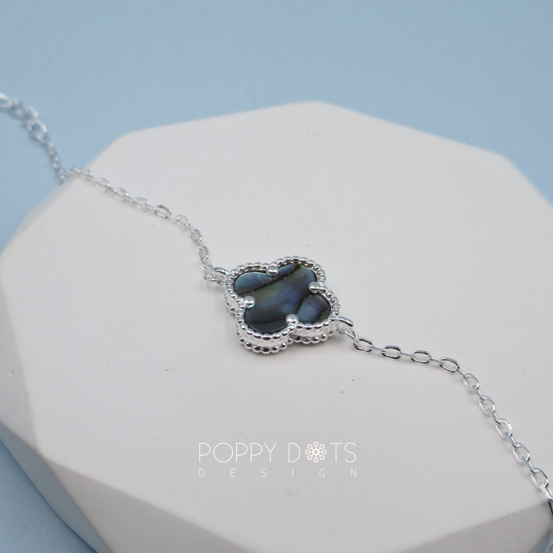 Sterling Silver Flower Shell Bracelet & Studs Set