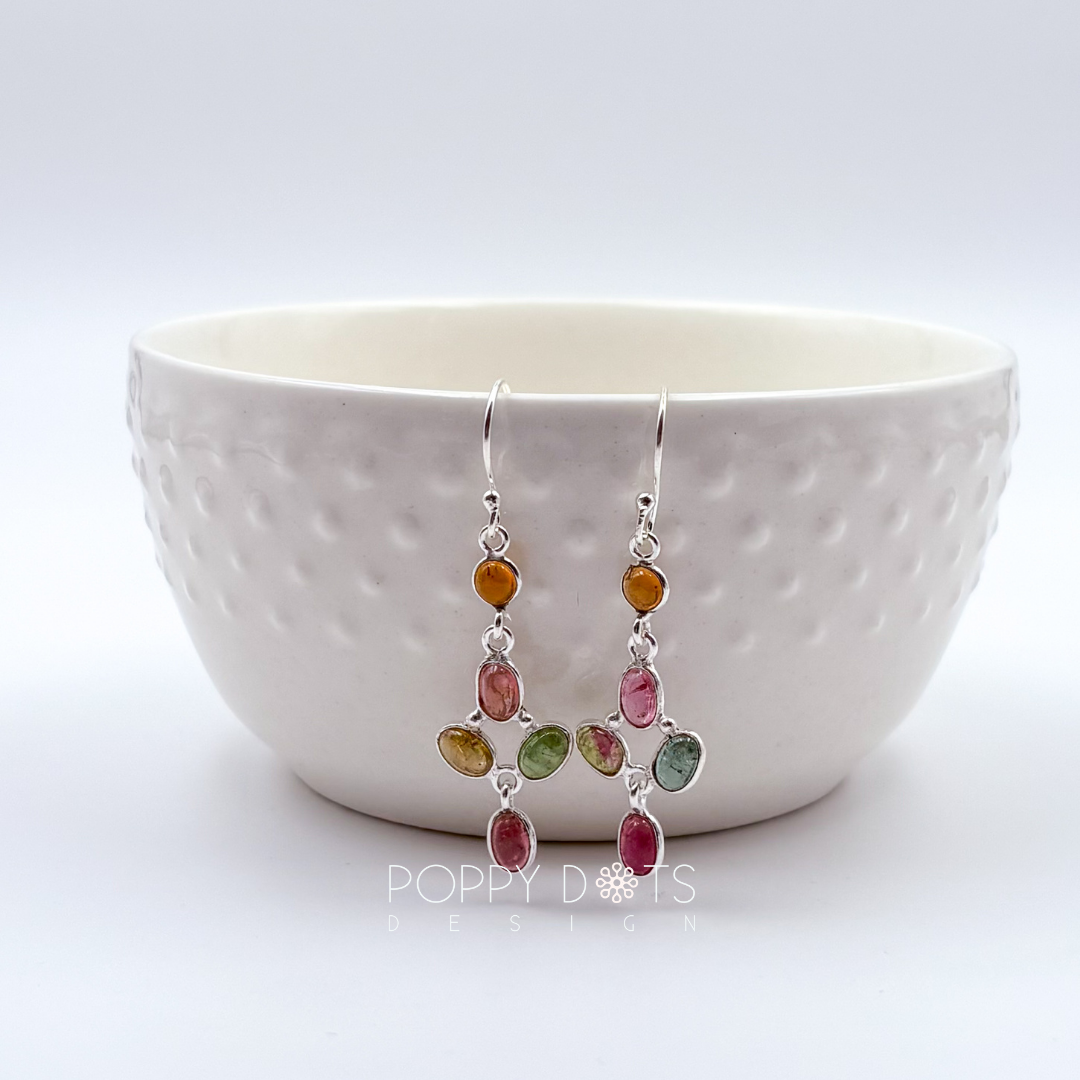 Sterling Silver Flower Tourmaline Earrings