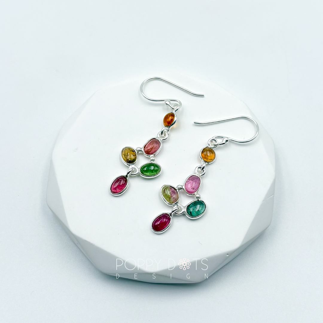 Sterling Silver Flower Tourmaline Earrings