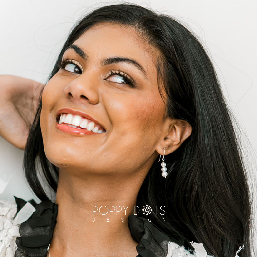 Sterling Silver Triple Stacked Pearl Drop Earrings