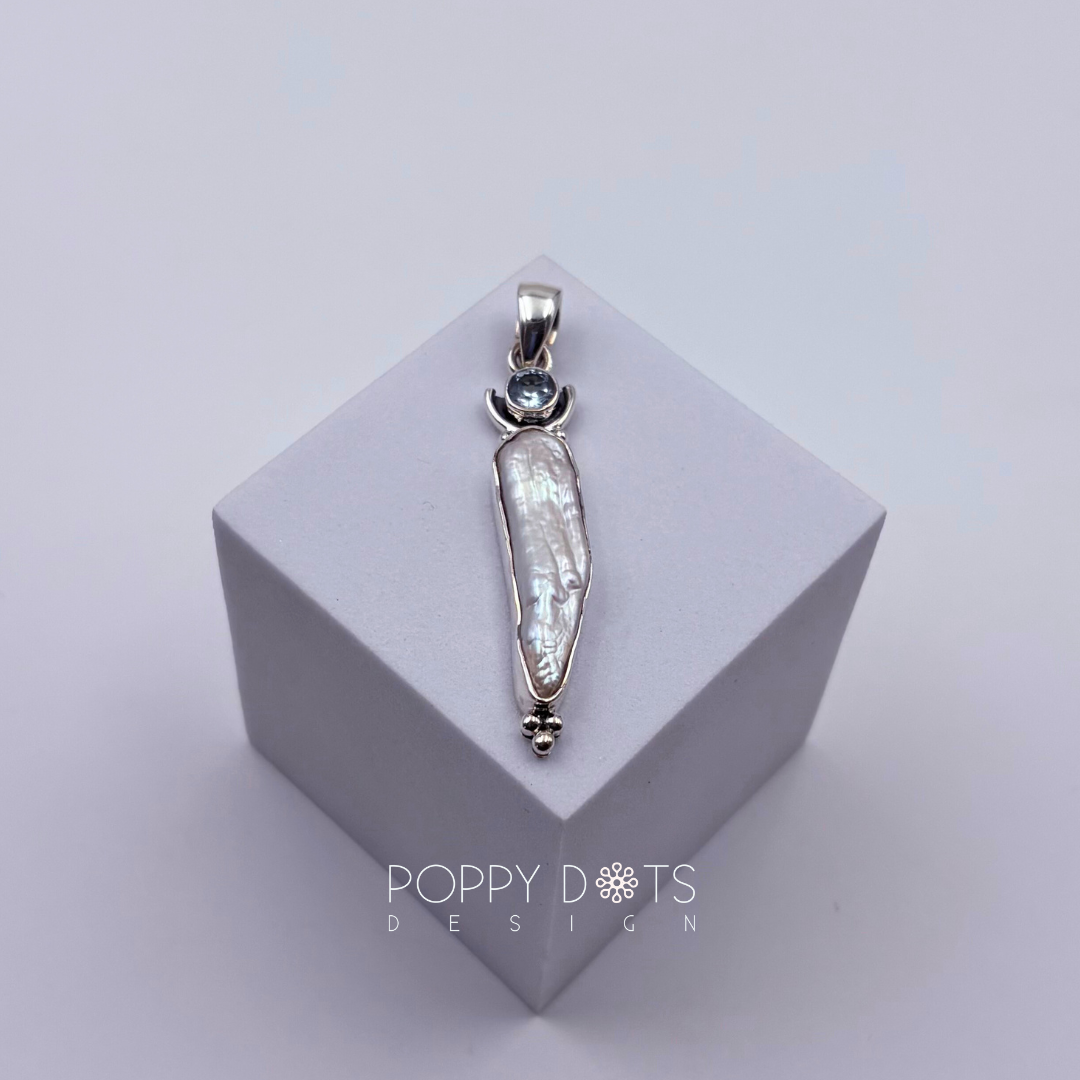 Sterling Silver Baroque Pearl and Blue Topaz Pendant