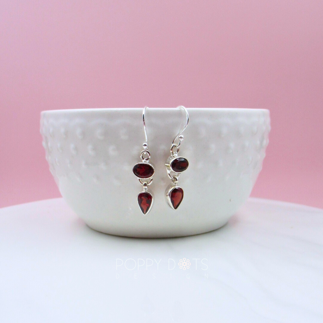 Sterling Silver Modern Garnet Earrings