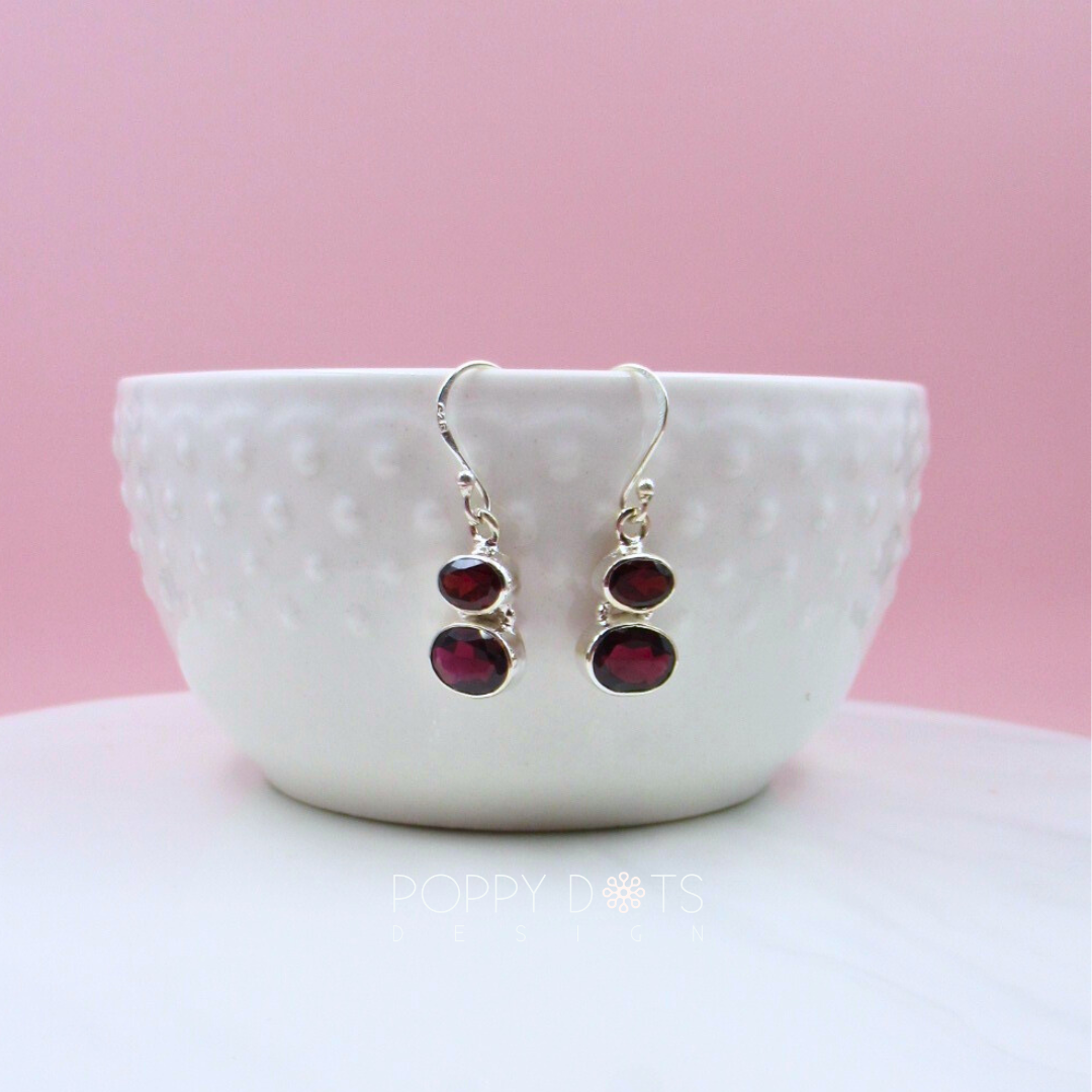 Luxurious Double Oval Garnet Earrings