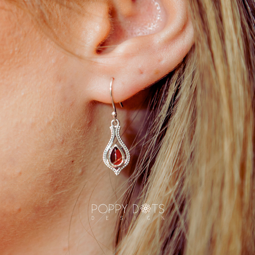 Sterling Silver Fancy Garnet Teardrop Earrings