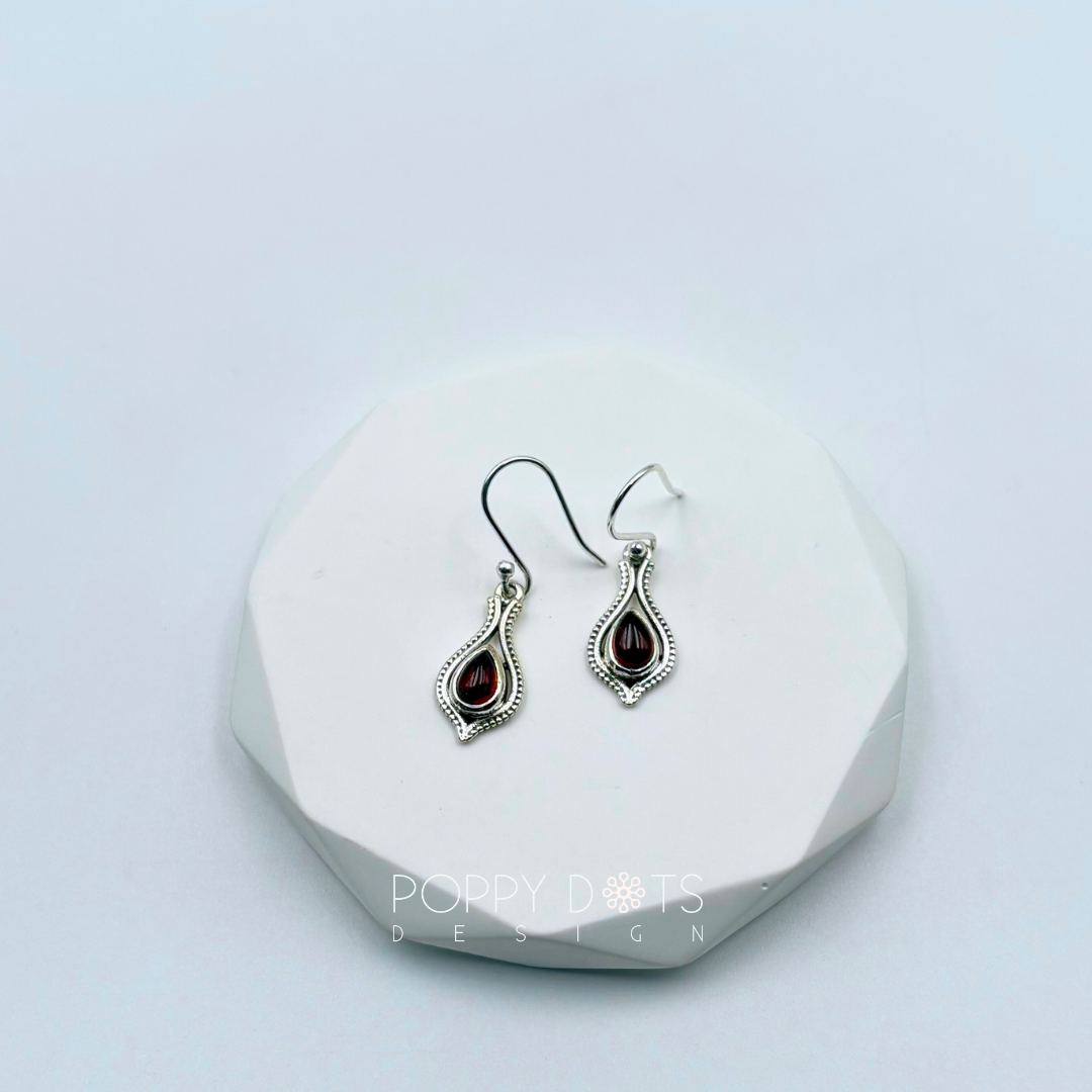 Sterling Silver Fancy Garnet Teardrop Earrings