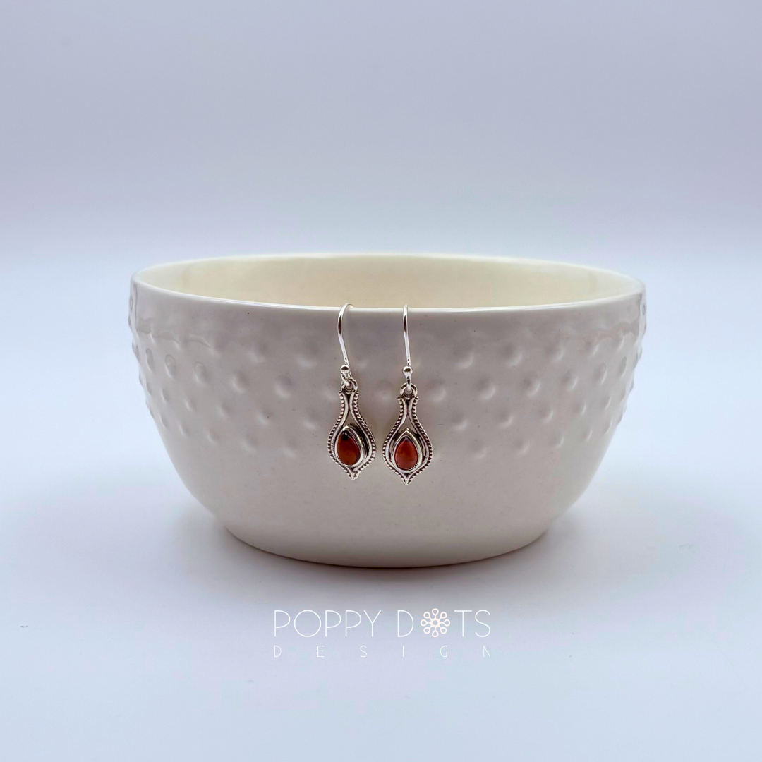 Sterling Silver Fancy Garnet Teardrop Earrings