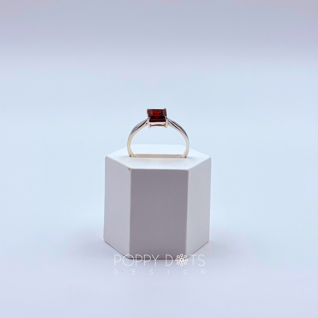 Sterling Silver Square Garnet Solitaire Ring