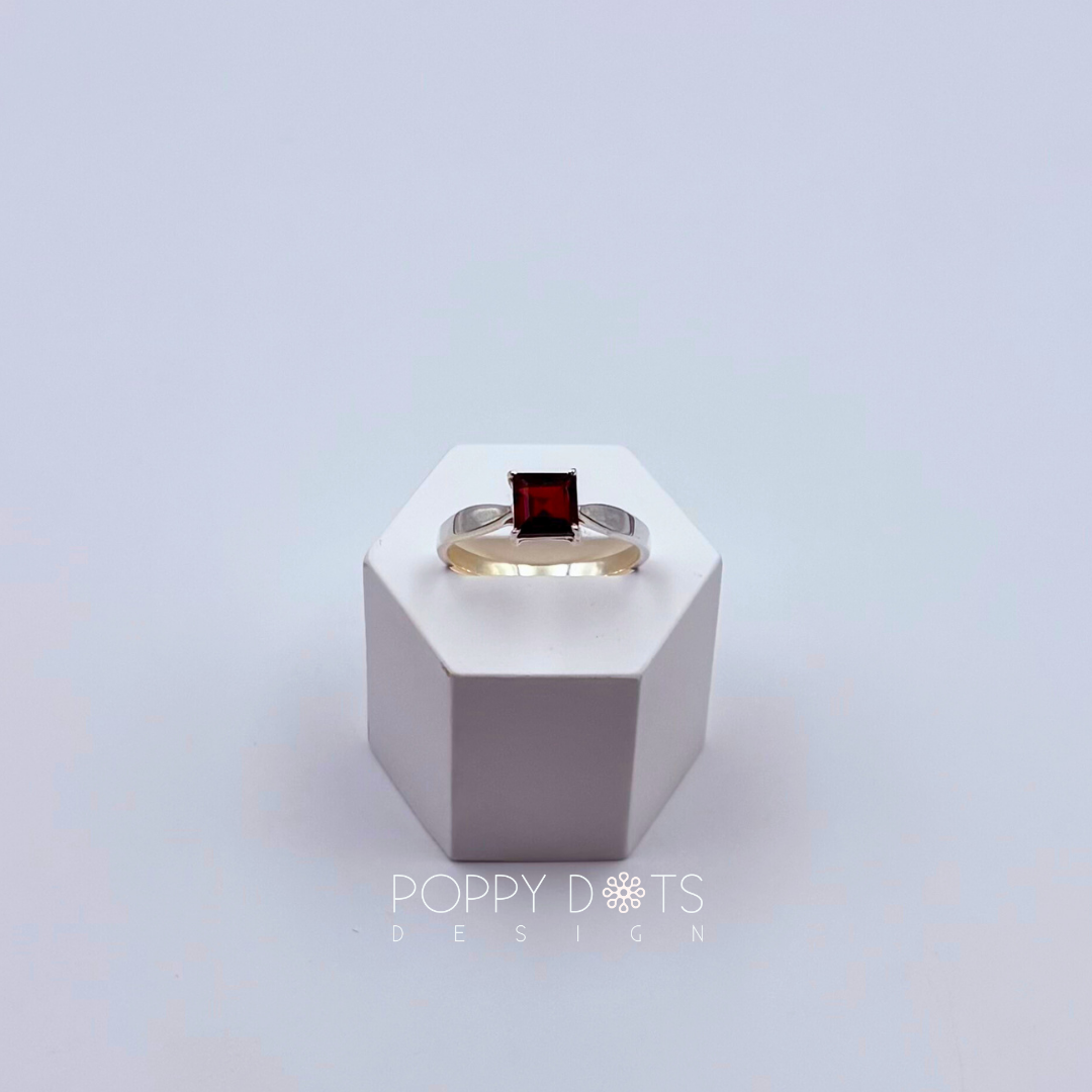 Sterling Silver Square Garnet Solitaire Ring