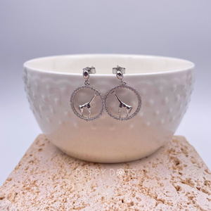 Sterling Silver dangling Round Zirconia studded Giraffe earrings