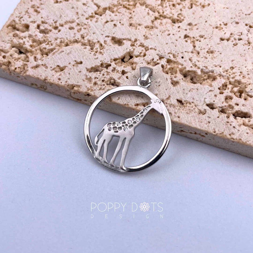 Sterling Silver Giraffe with Zirconias Pendant