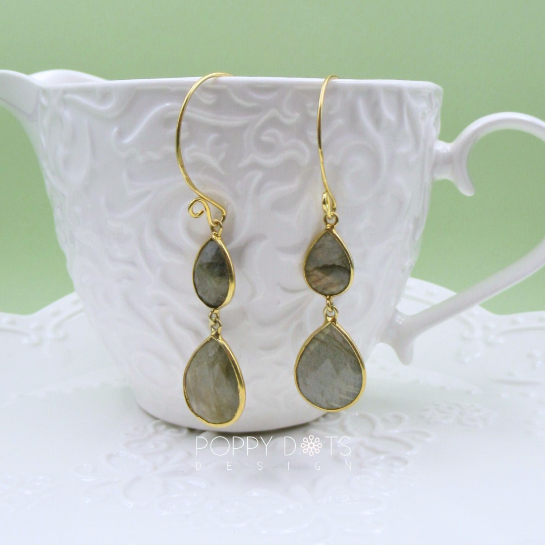 Sterling Silver Gold Plated Teardrop Labradorite Earrings