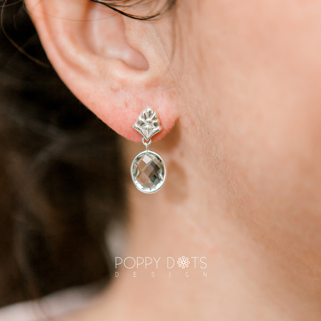Sterling Silver Oval Faceted Green Amethyst Studs