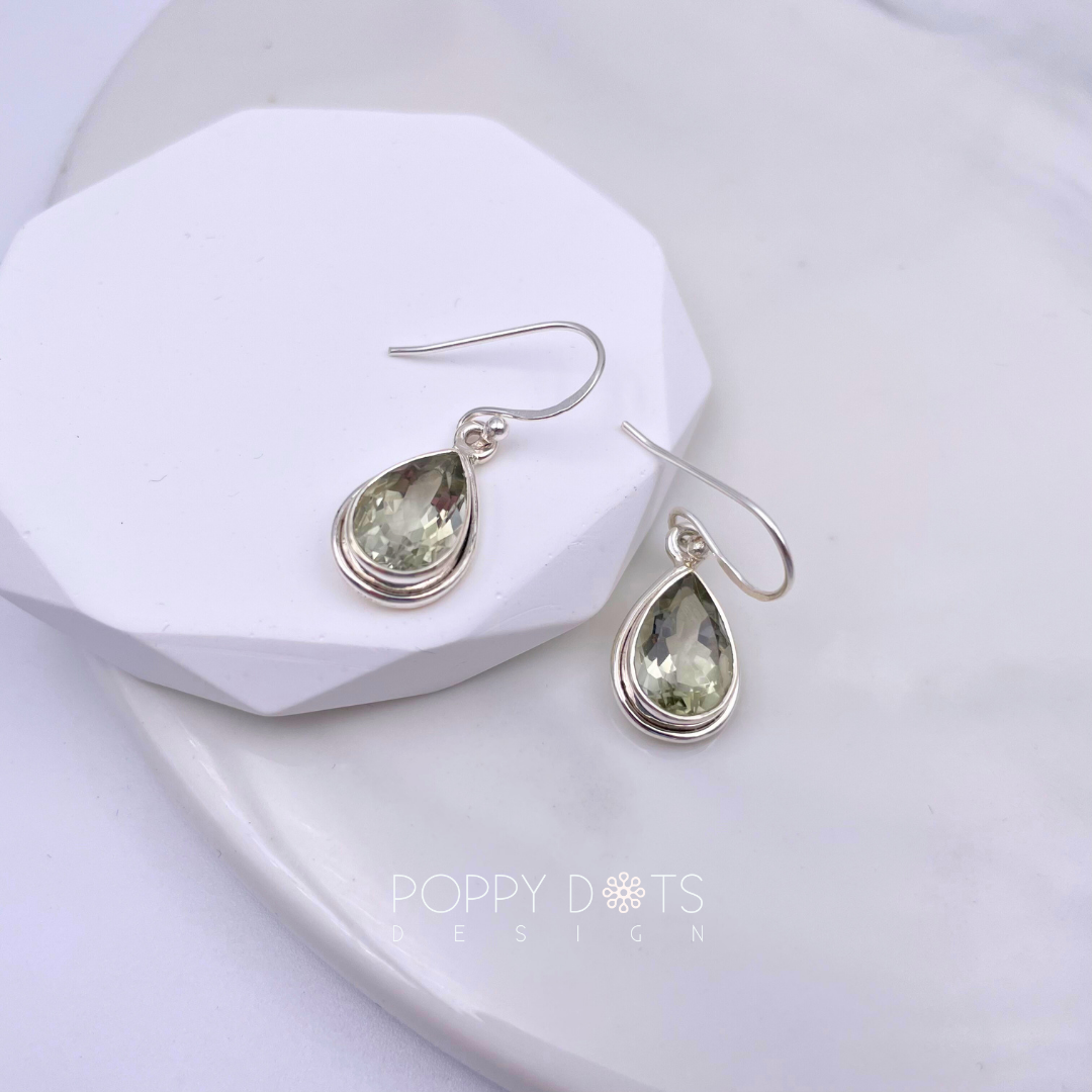 Luxurious Sterling Silver Green Amethyst Teardrop Earrings