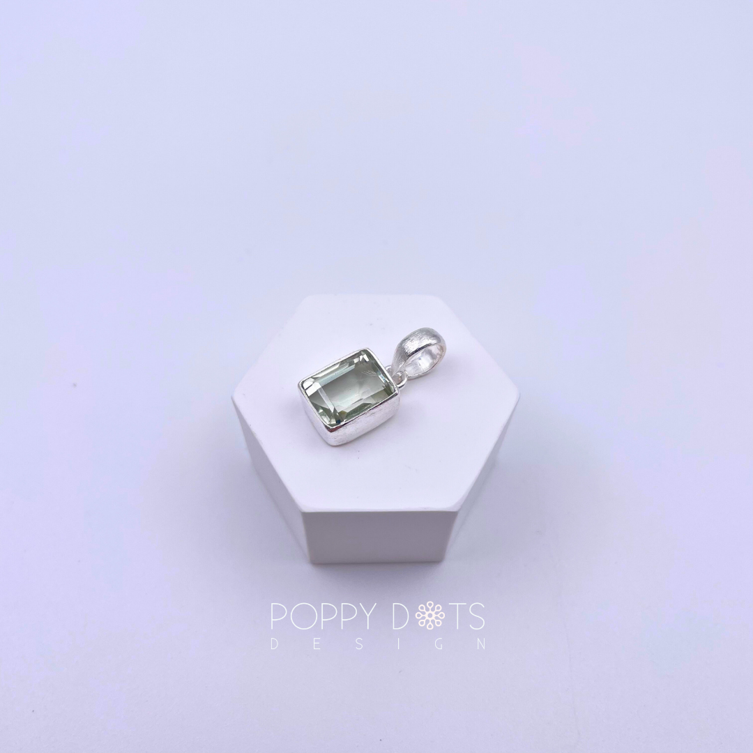 Sterling Silver Rectangular Green Amethyst Pendant