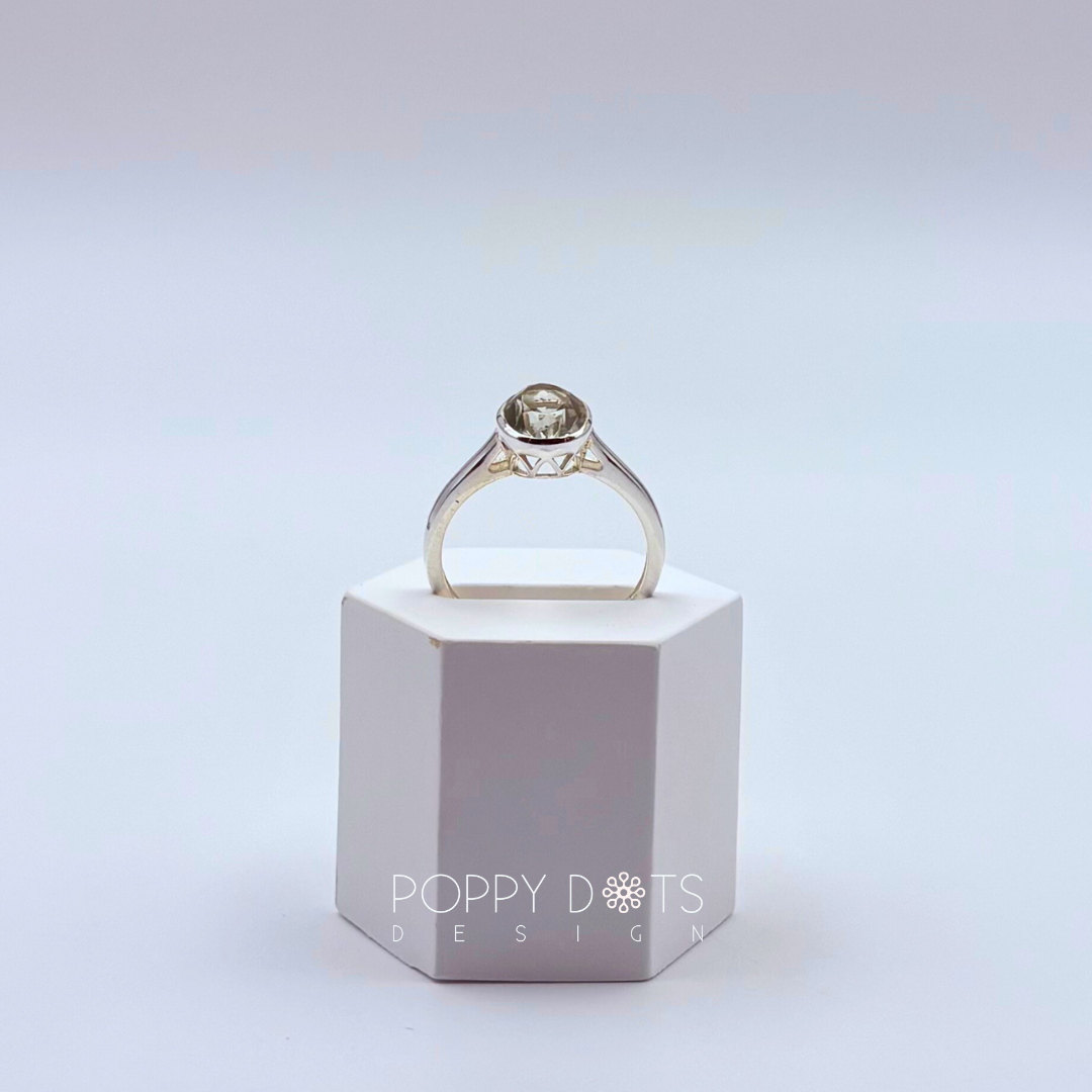 Sterling Silver Elevated Oval Green Amethyst Ring