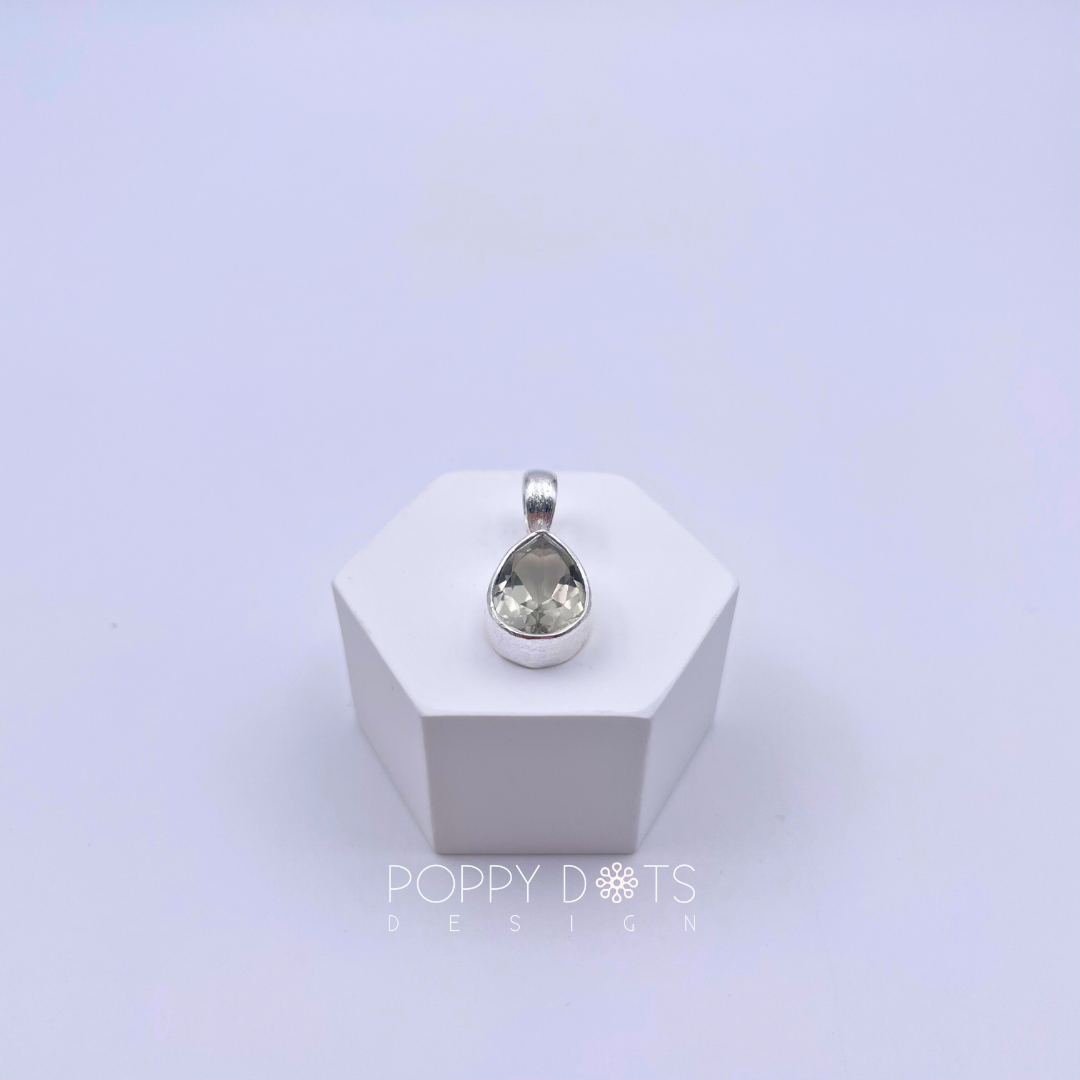 Sterling Silver Green Amethyst Teardrop Pendant (8mm x 10mm)