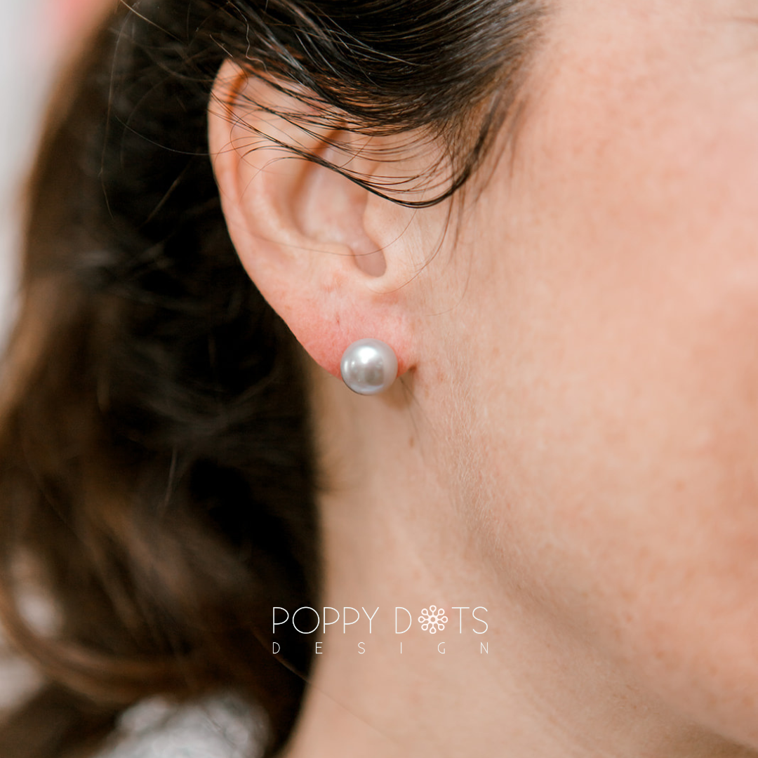 Sterling Silver Grey Freshwater Pearl Studs 10 mm