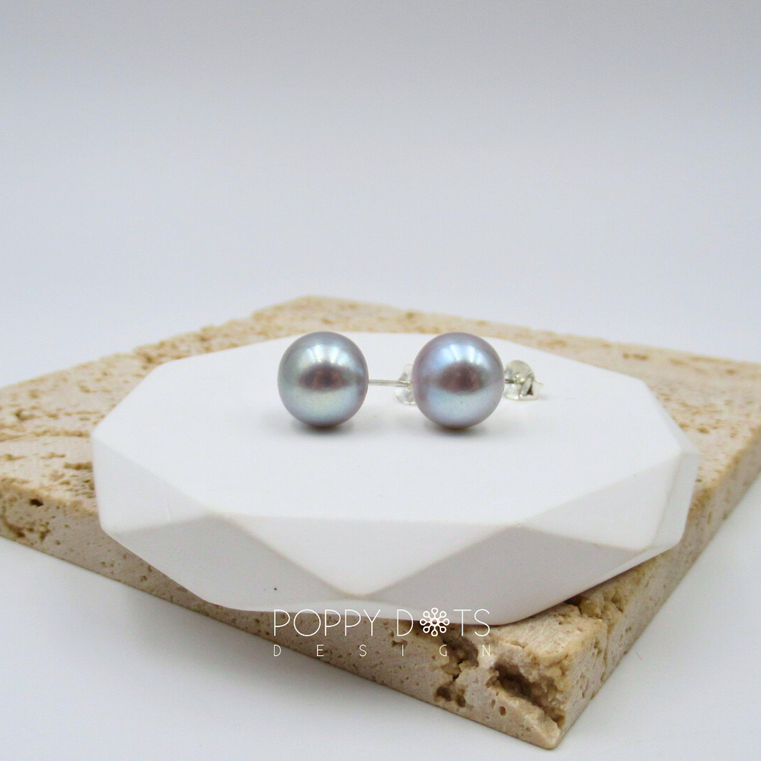 Sterling Silver Grey Freshwater Pearl Studs 10 mm