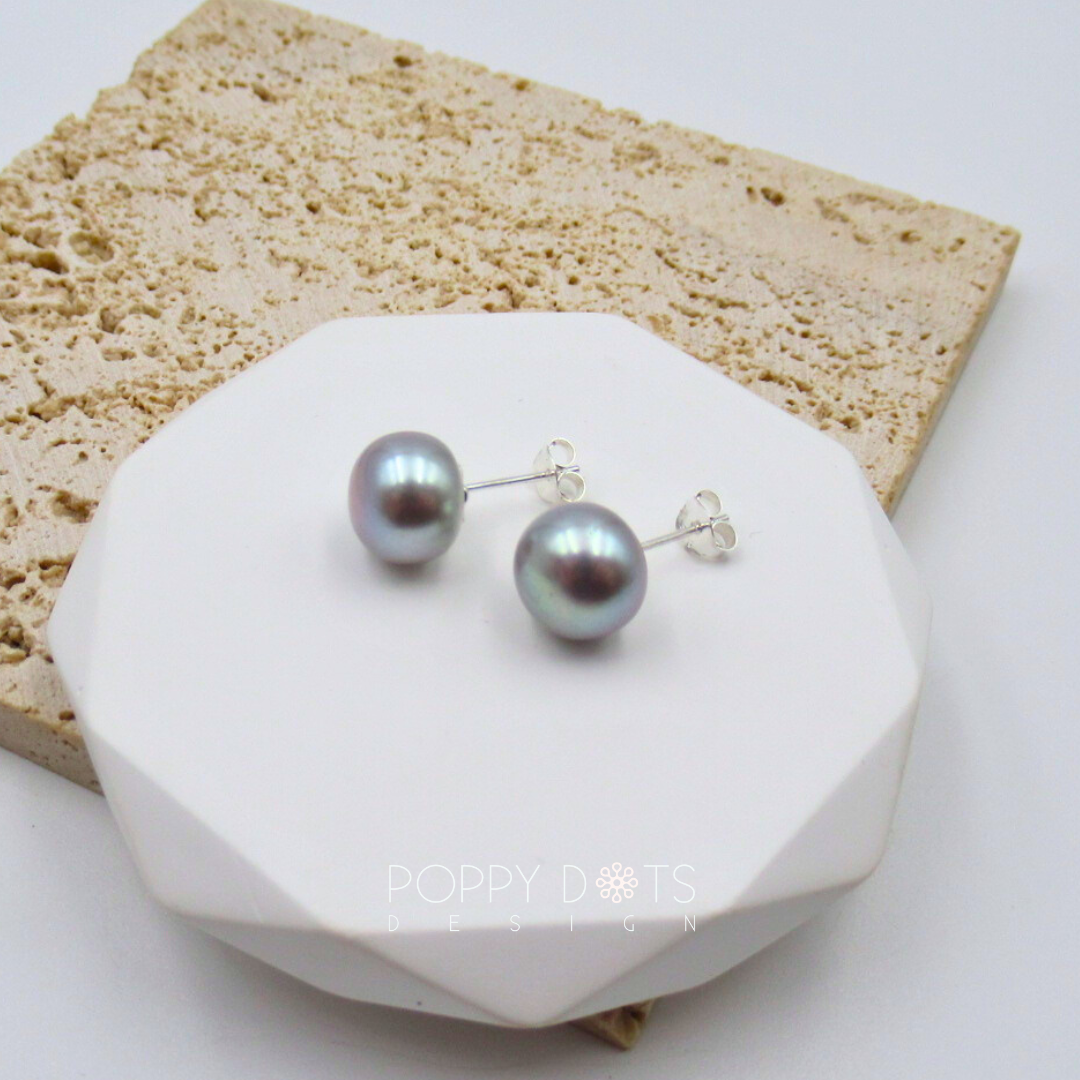 Sterling Silver Grey Freshwater Pearl Studs 10 mm